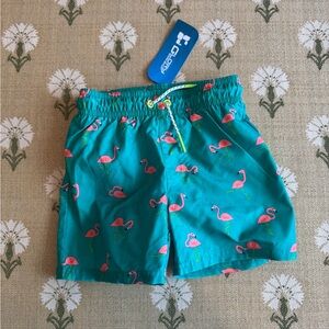 Cat & Jack Toddler Flamingo Print Swim Trunks - Teal and Pink